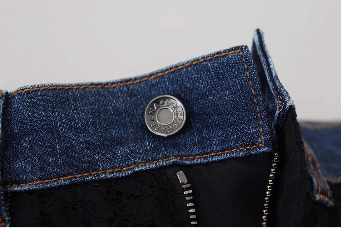 Lace Panel Denim Jeans ModelPAN74208 Women - Black And Blue Jeans