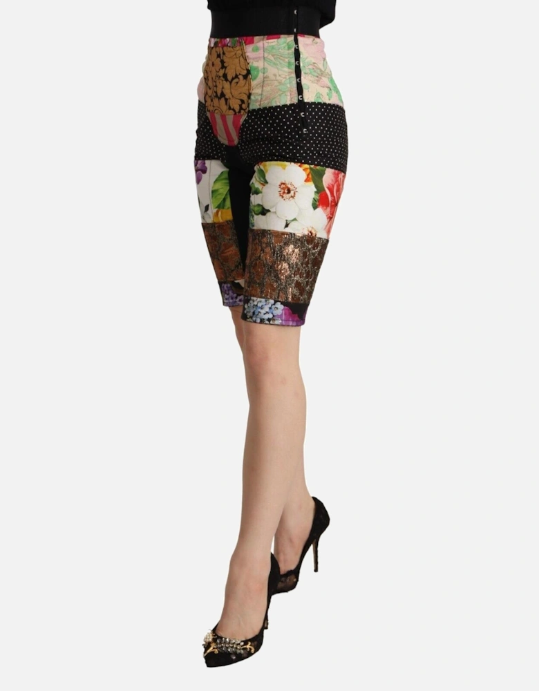 Floral Print Patchwork Shorts Women - Multicolor Jeans