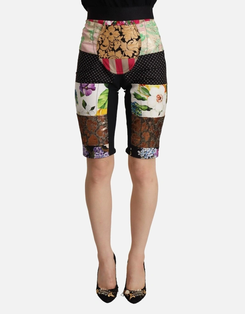 Floral Print Patchwork Shorts Women - Multicolor Jeans