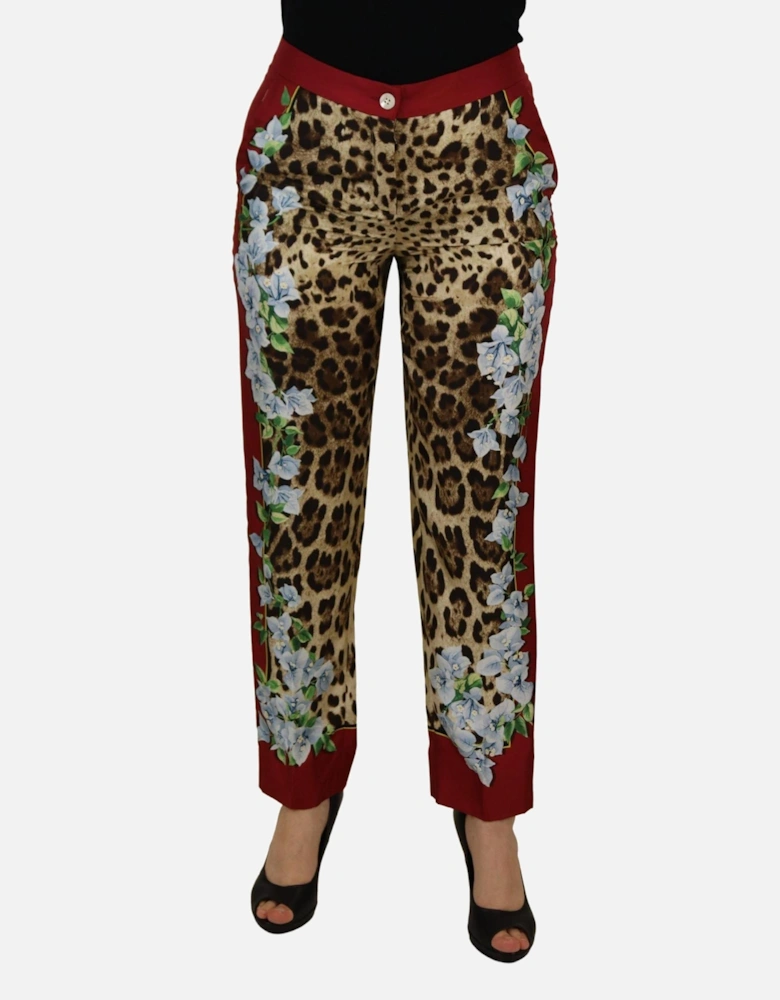 Leopard Print Trousers Floral Side Panel Women - Multicolor Jeans