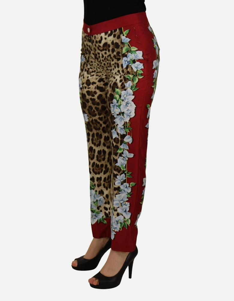 Leopard Print Trousers Floral Side Panel Women - Multicolor Jeans