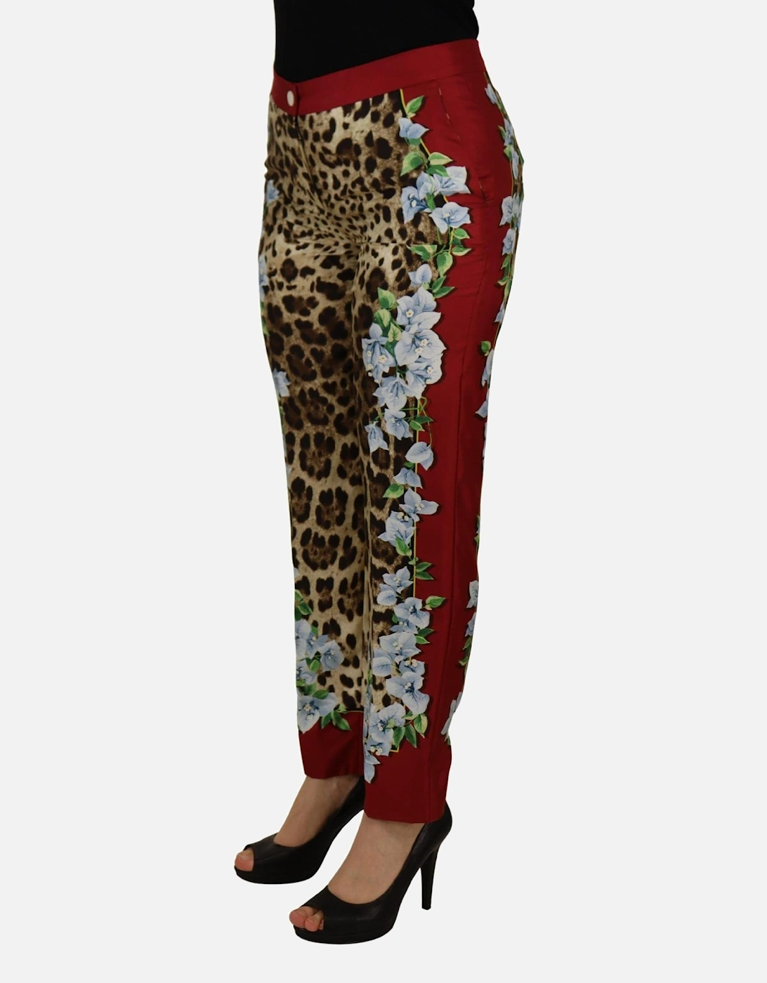 Leopard Print Trousers Floral Side Panel Women - Multicolor Jeans