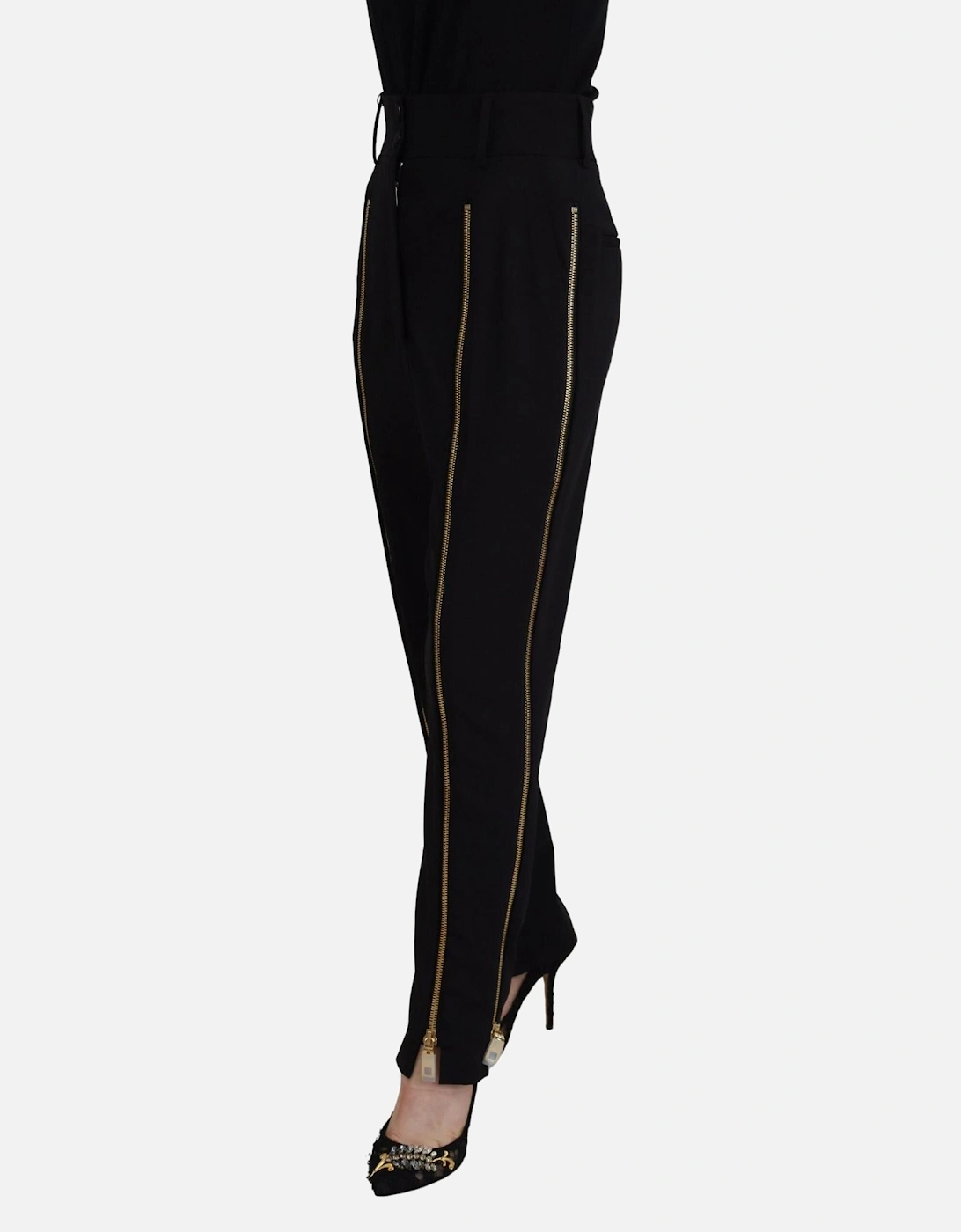 High Waist Tapered Wool-Blend Pants Women - Black Jeans