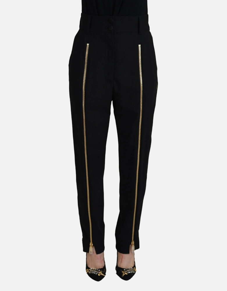 High Waist Tapered Wool-Blend Pants Women - Black Jeans