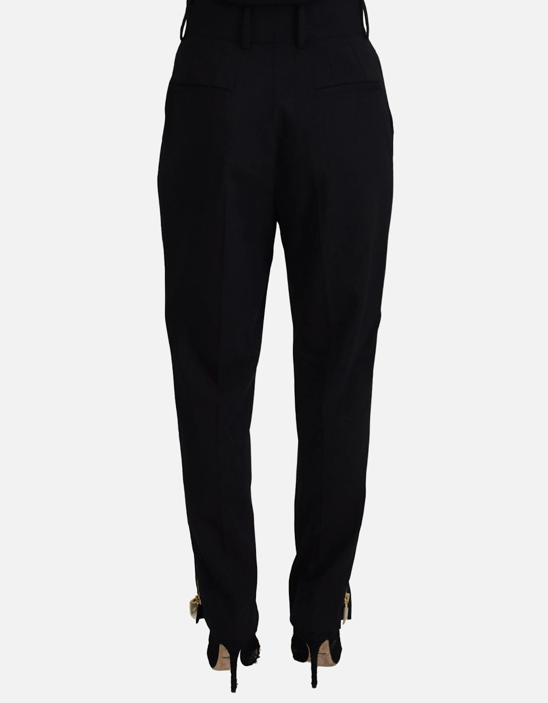 High Waist Tapered Wool-Blend Pants Women - Black Jeans