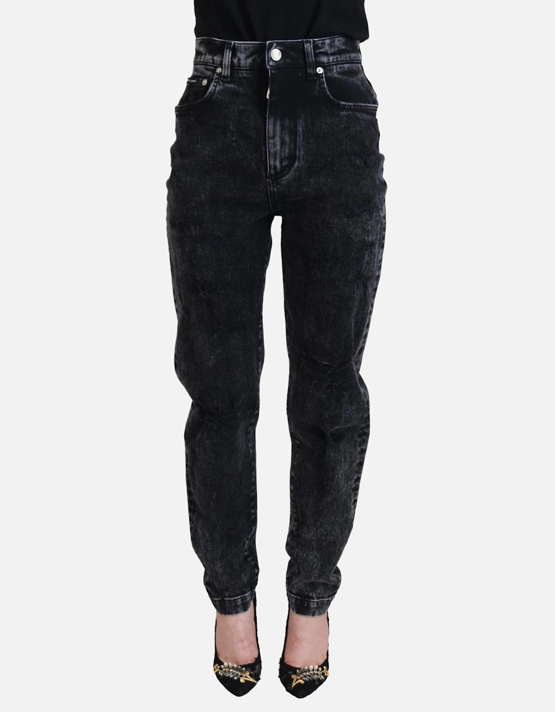 Relaxed Fit Jeans Acid Wash Style Women - Black Jeans, 7 of 6