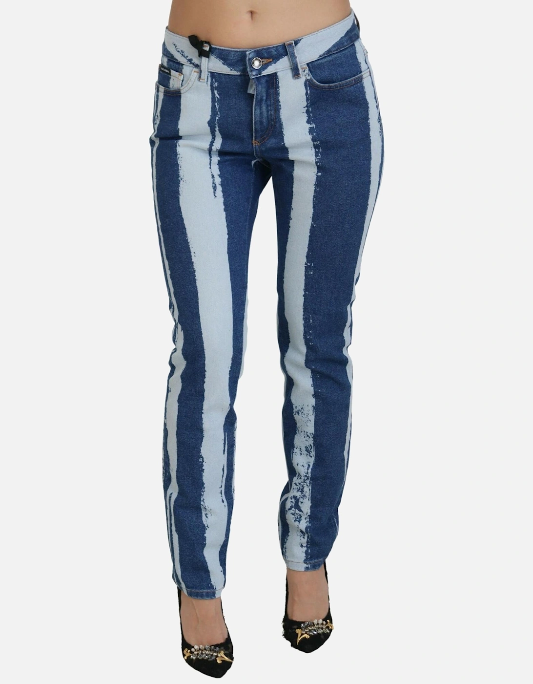 MidRise Skinny Jeans Vertical Paint Splatter Women - Blue Jeans, 6 of 5