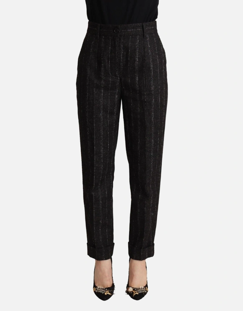 Wool Pinstripe Trousers Women - Black Jeans