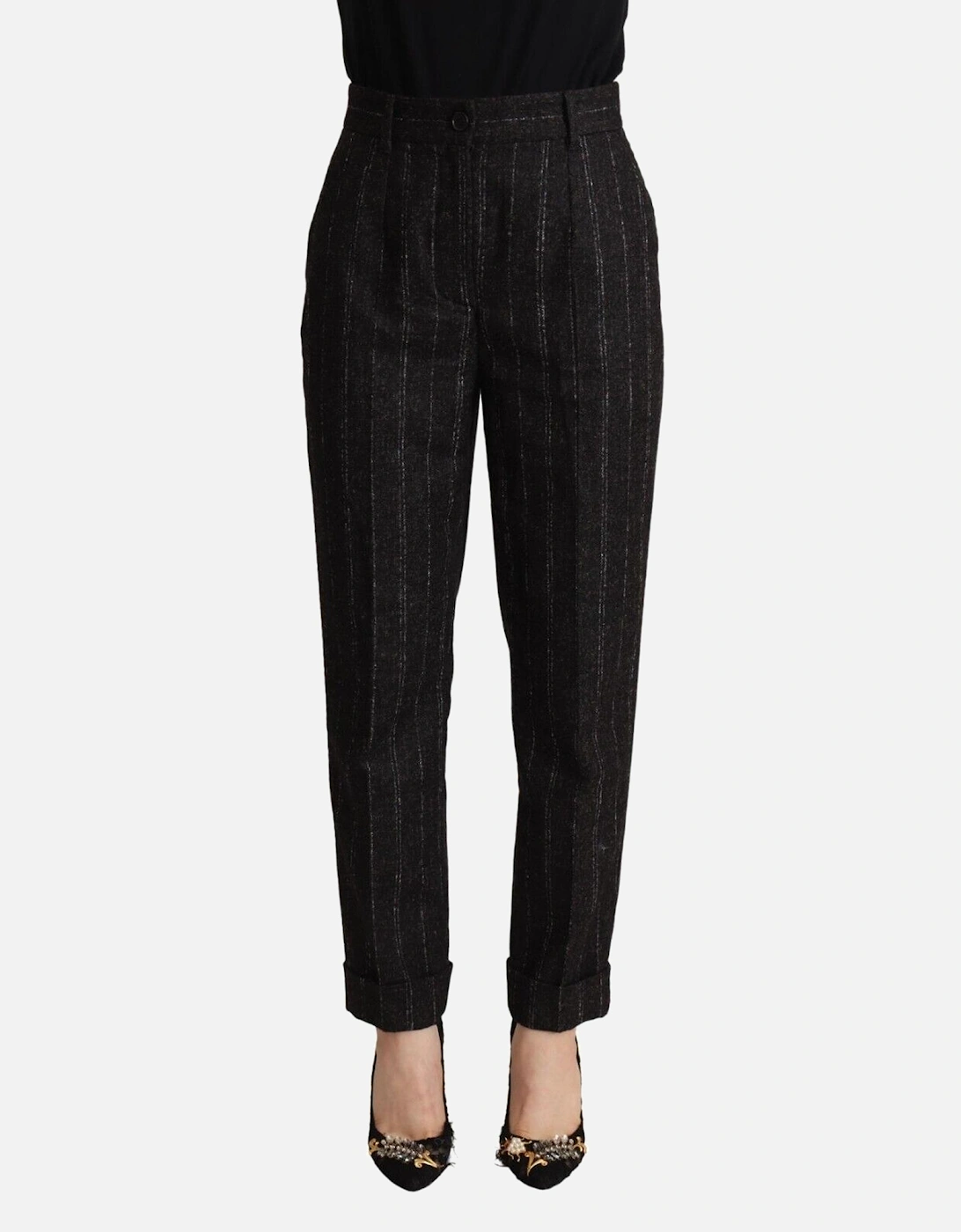 Wool Pinstripe Trousers Women - Black Jeans, 4 of 3