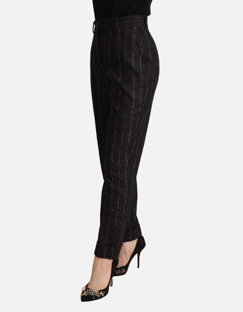 Wool Pinstripe Trousers Women - Black Jeans