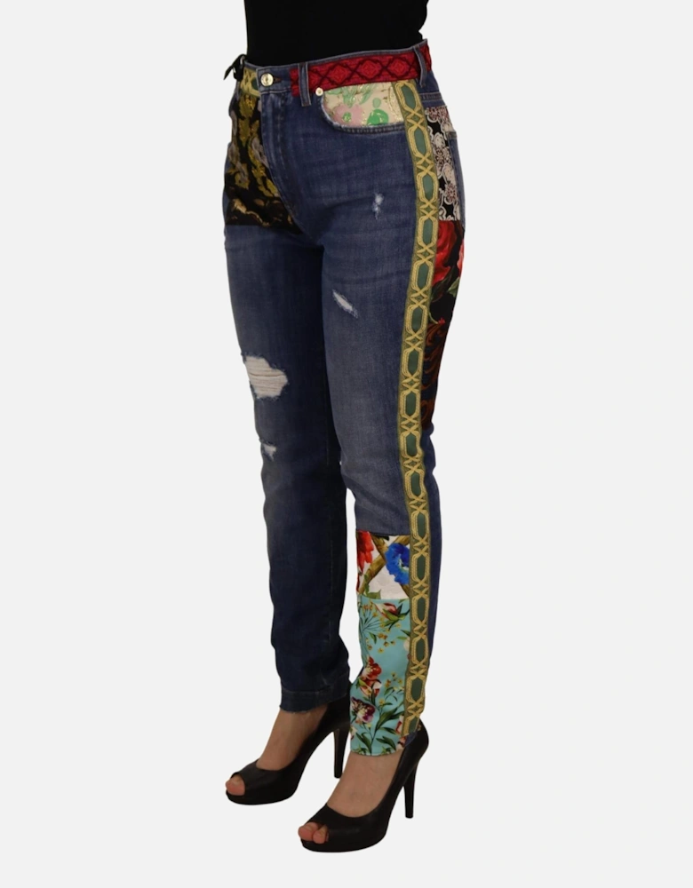 Dolce Gabbana Floral Patch Jeans Distressed Denim Women - Blue Jeans