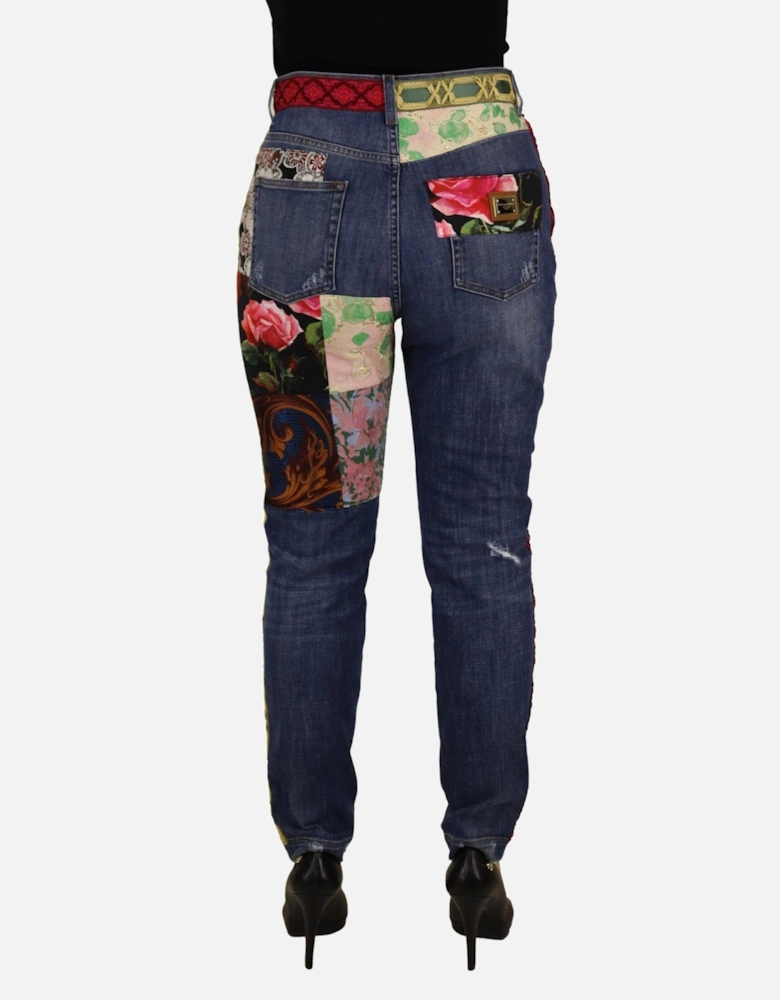 Dolce Gabbana Floral Patch Jeans Distressed Denim Women - Blue Jeans