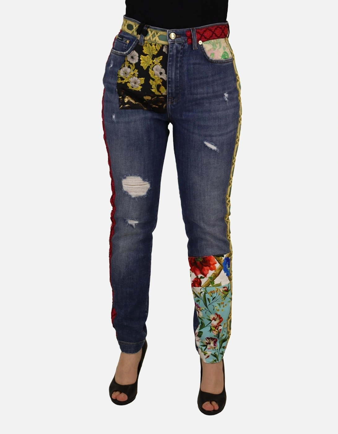 Dolce Gabbana Floral Patch Jeans Distressed Denim Women - Blue Jeans, 7 of 6