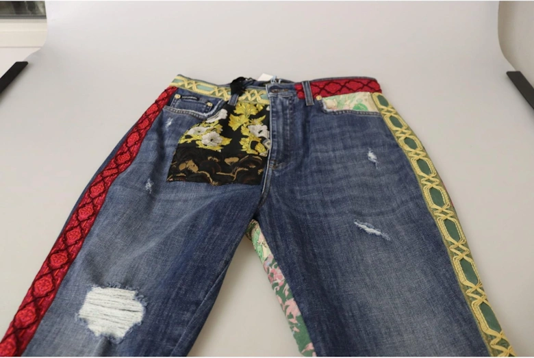 Dolce Gabbana Floral Patch Jeans Distressed Denim Women - Blue Jeans