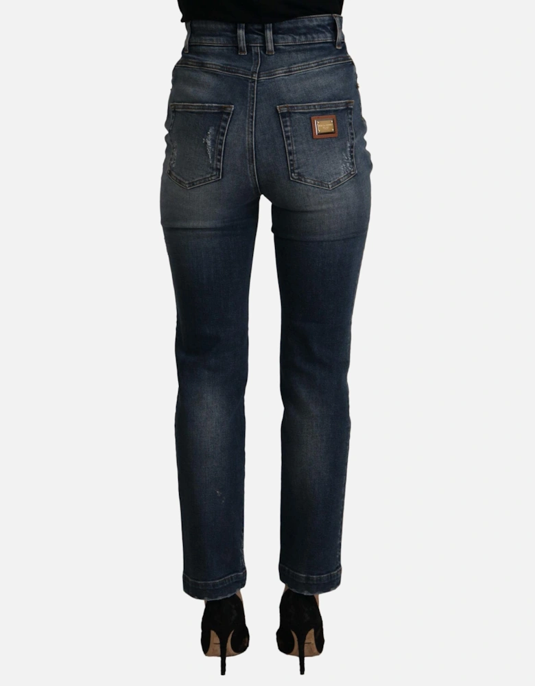Distressed Denim Jeans Red Crystal Detail Women - Blue Jeans