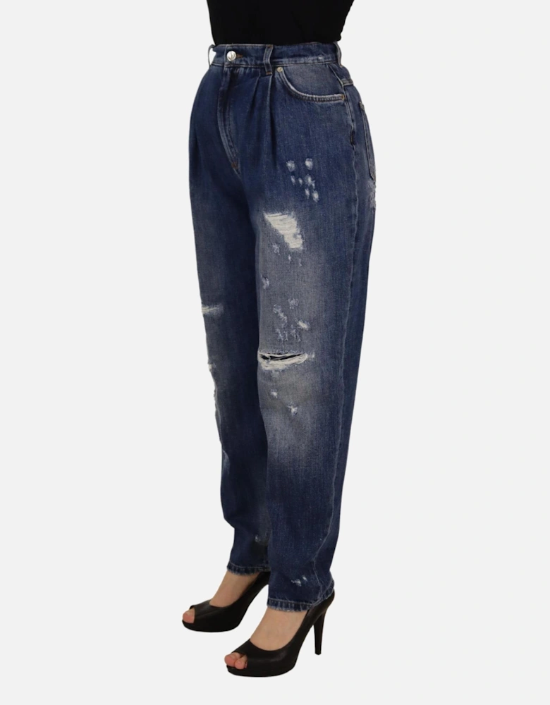 Dolce Gabbana Ripped Jeans Pleated High Waist Women - Blue Jeans