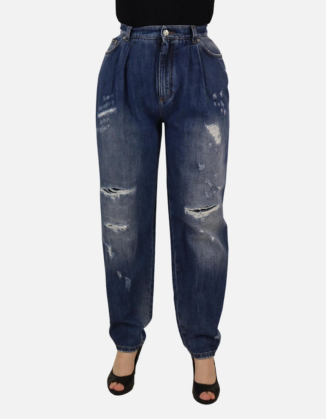 Dolce Gabbana Ripped Jeans Pleated High Waist Women - Blue Jeans, 7 of 6