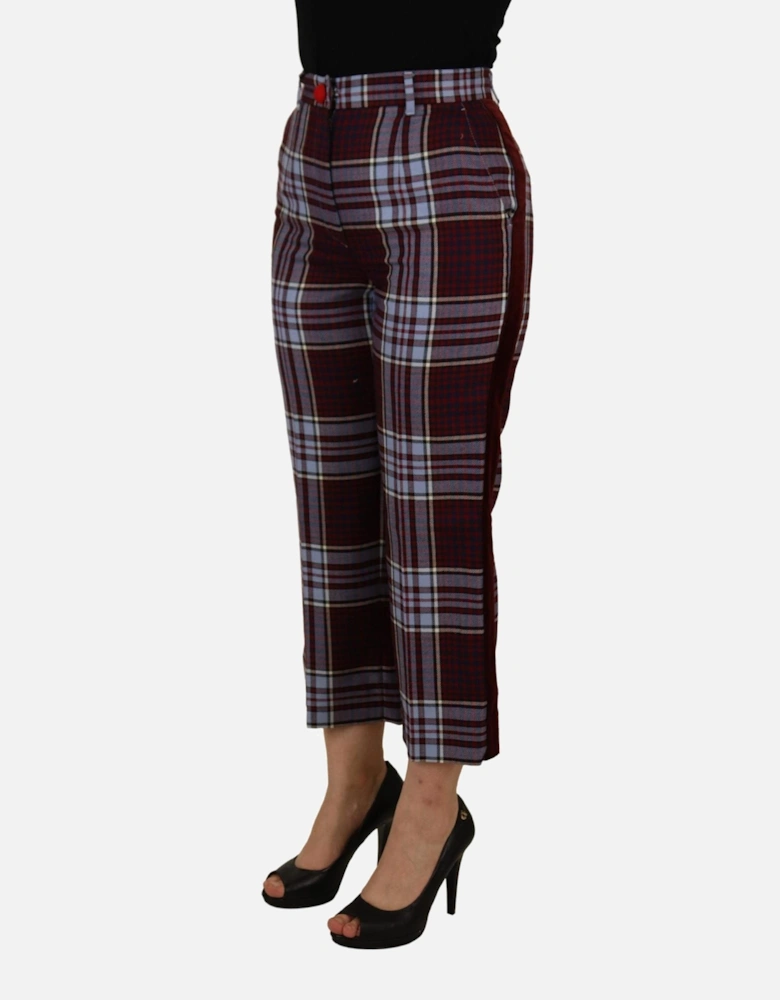 Cropped Plaid Trousers Women - Gray Jeans