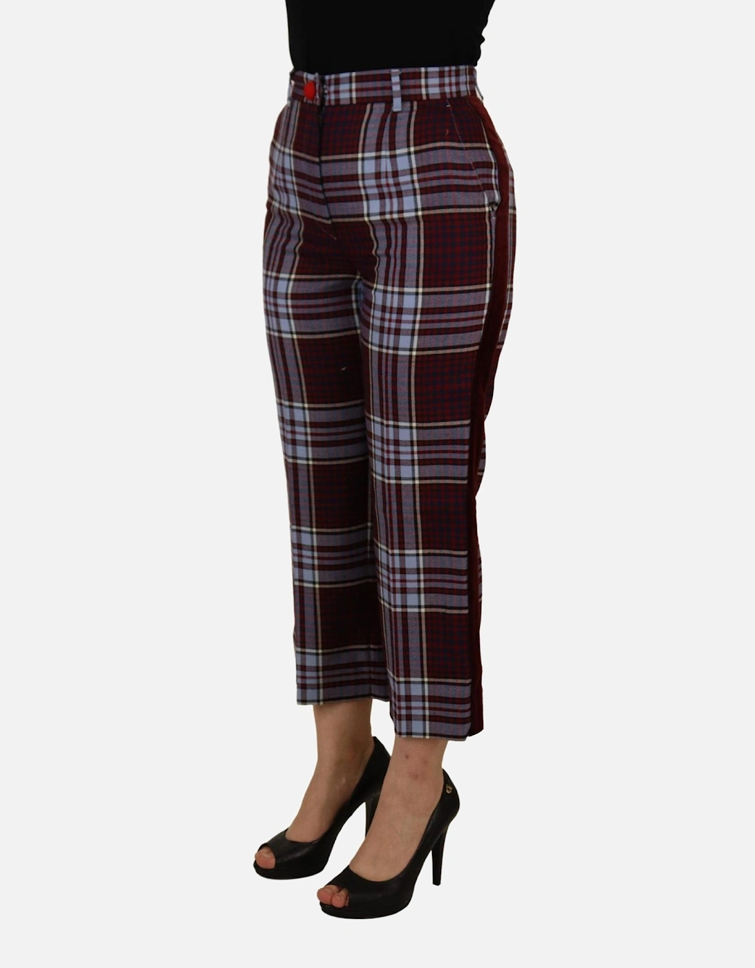 Cropped Plaid Trousers Women - Gray Jeans