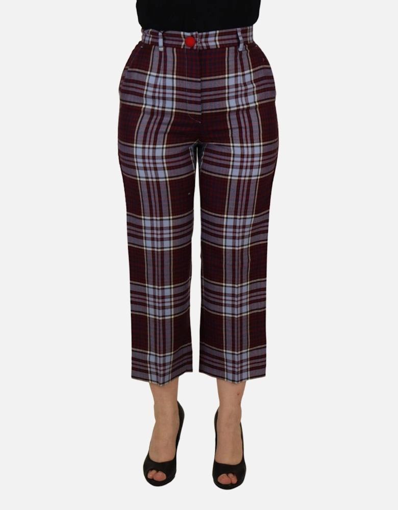 Cropped Plaid Trousers Women - Gray Jeans