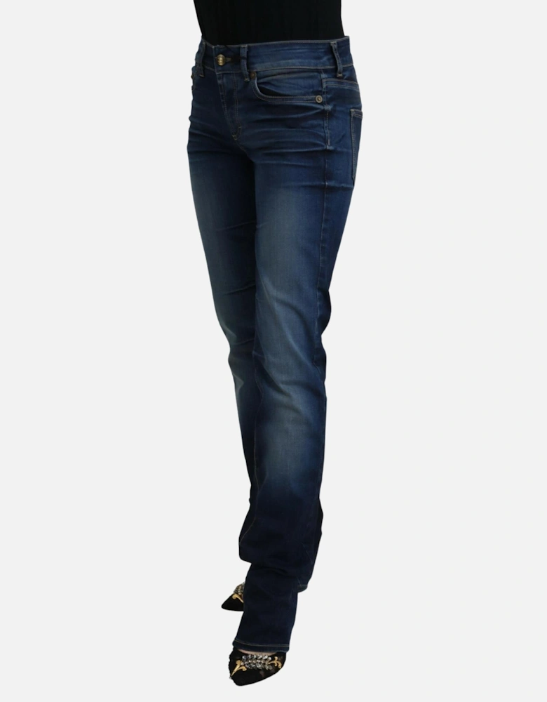 Low Waist Denim Pants with Zipper Closure Women - Blue Jeans