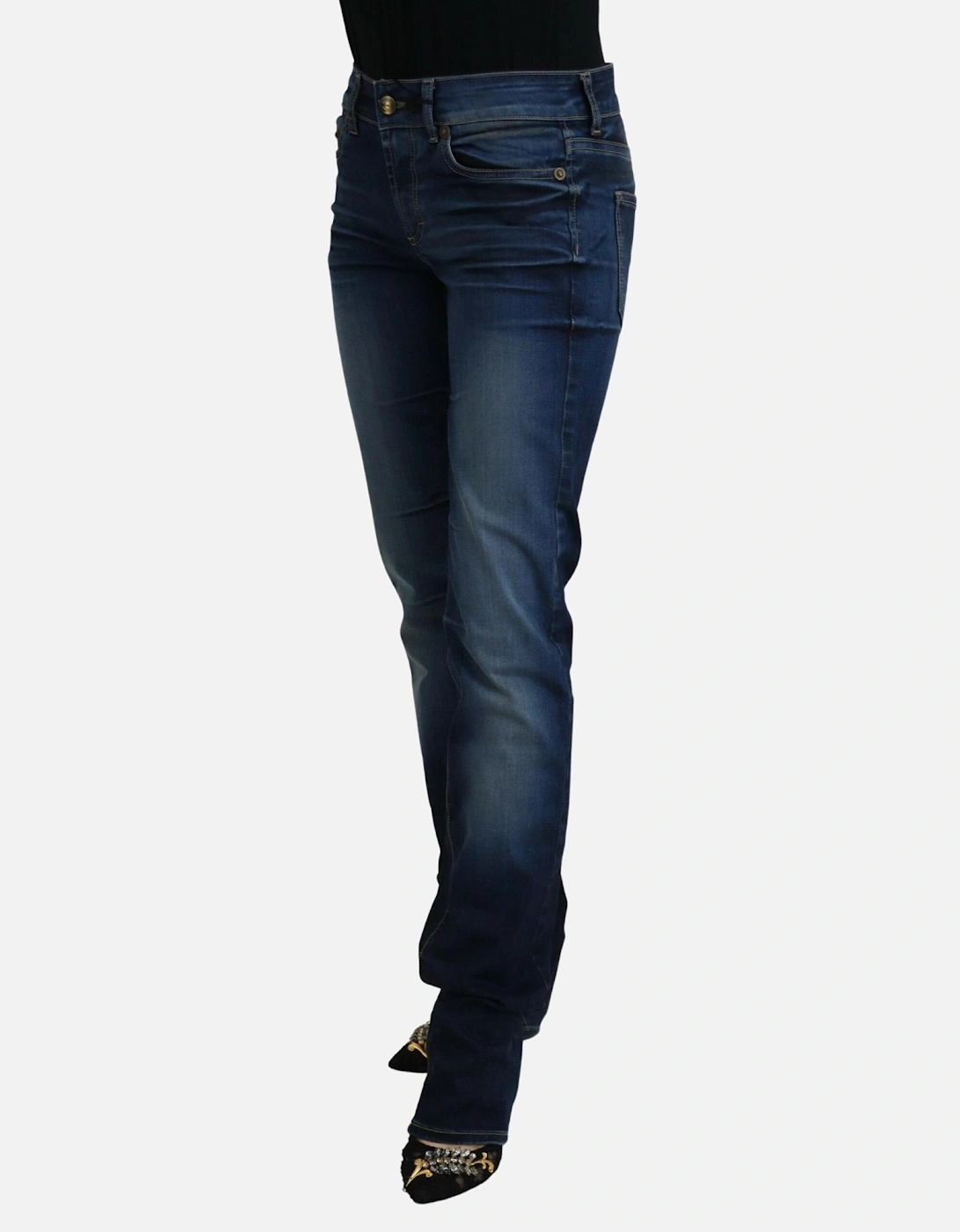Low Waist Denim Pants with Zipper Closure Women - Blue Jeans