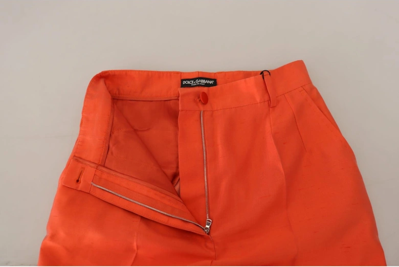 High Waist Cropped Silk Pants Women - Orange Jeans