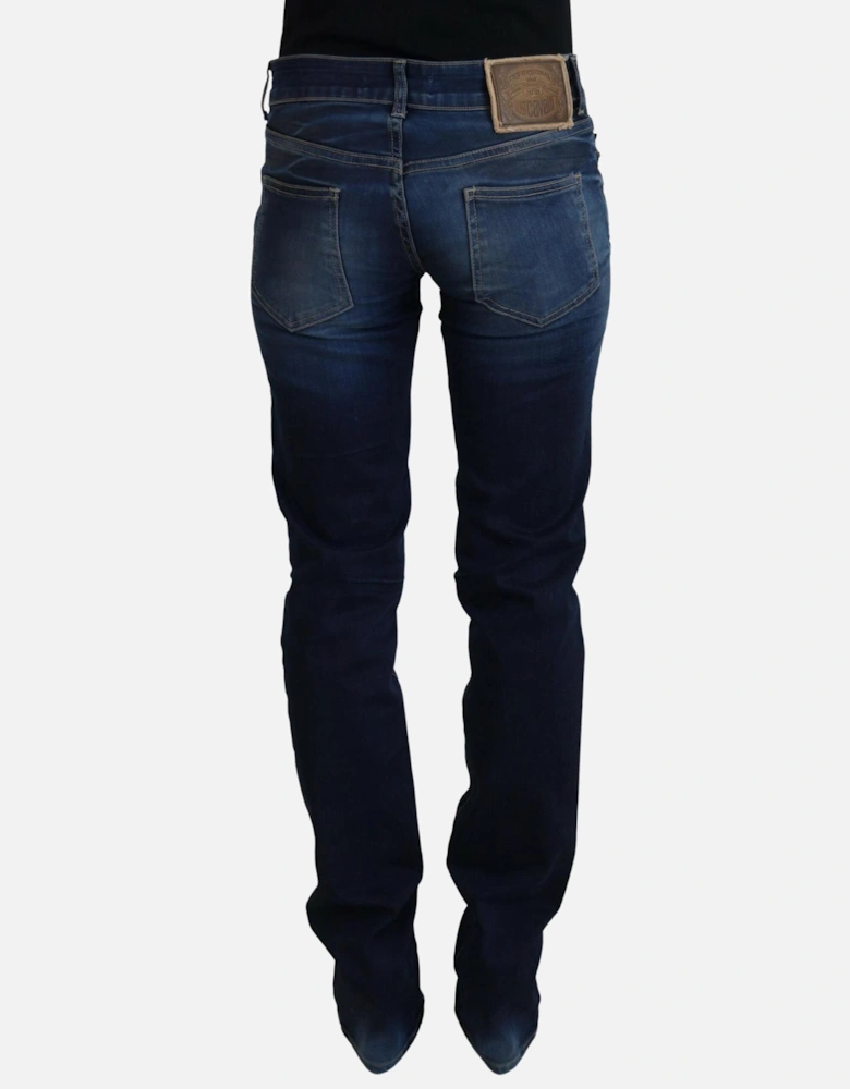 Low Waist Denim Pants with Zipper Closure Women - Blue Jeans