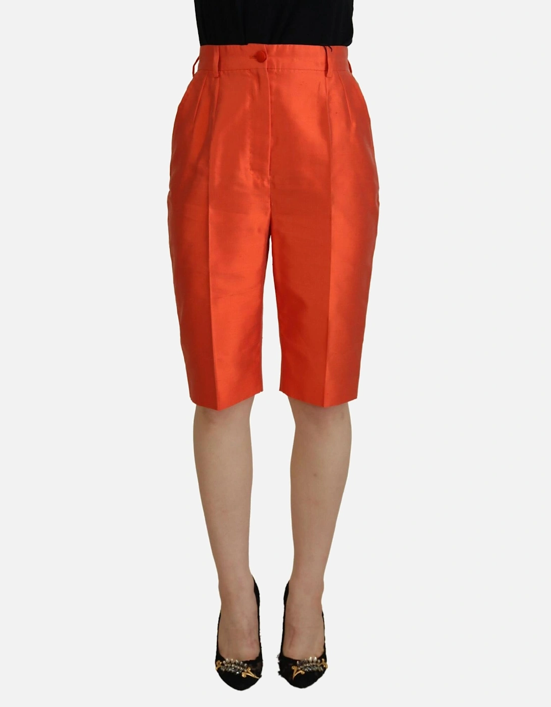 High Waist Cropped Silk Pants Women - Orange Jeans, 5 of 4