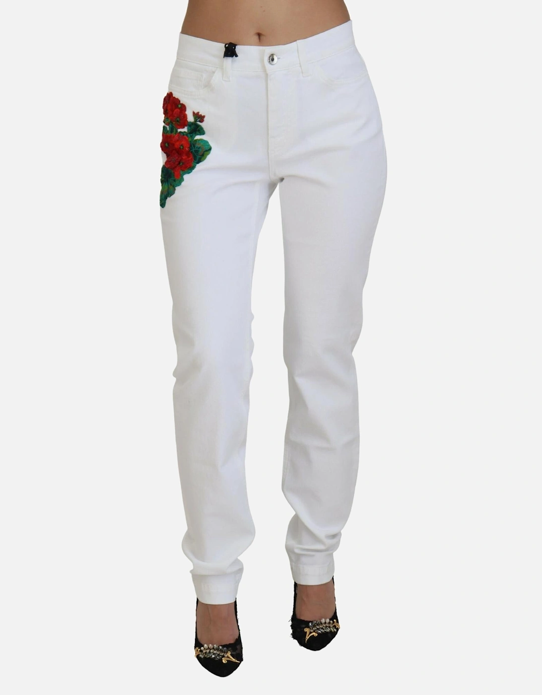 Floral Embroidered Jeans Slim Fit Women - White Jeans, 6 of 5