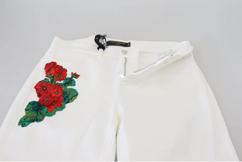 Floral Embroidered Jeans Slim Fit Women - White Jeans