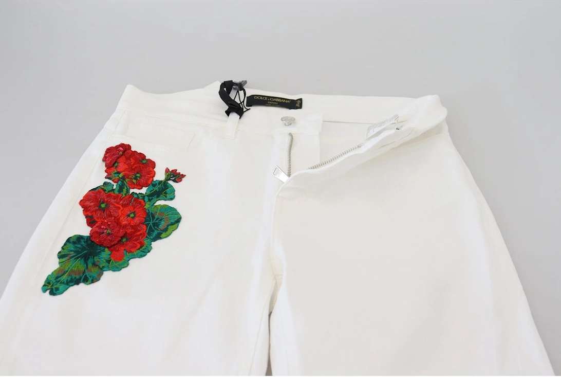 Floral Embroidered Jeans Slim Fit Women - White Jeans