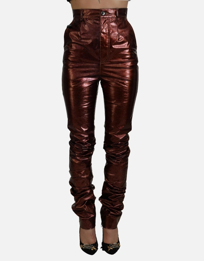 HighWaisted Stacked TrousersMetallic Pants Women - Bronze Jeans