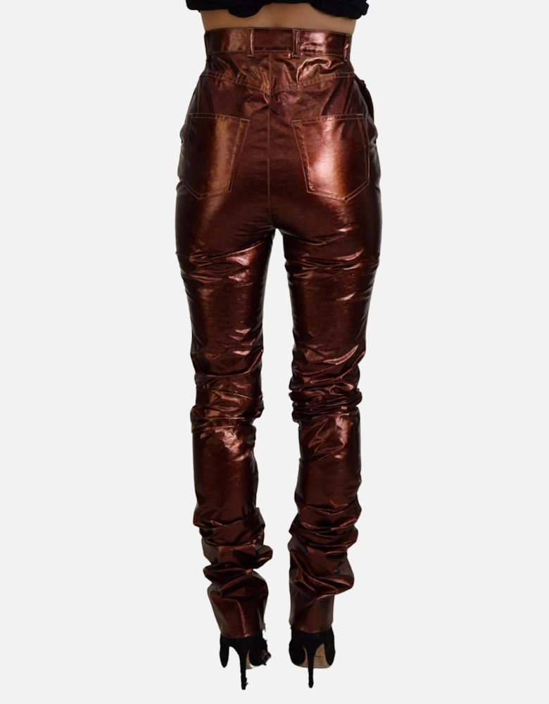 HighWaisted Stacked TrousersMetallic Pants Women - Bronze Jeans