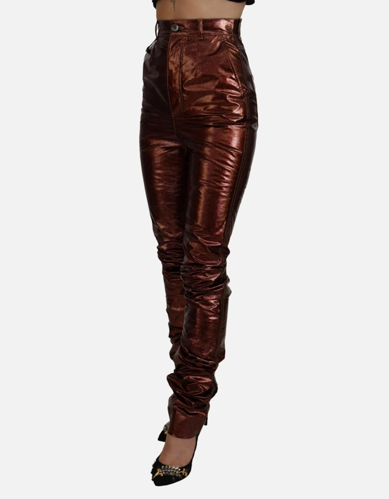 HighWaisted Stacked TrousersMetallic Pants Women - Bronze Jeans