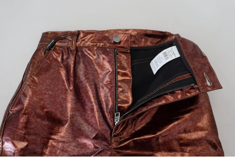 HighWaisted Stacked TrousersMetallic Pants Women - Bronze Jeans