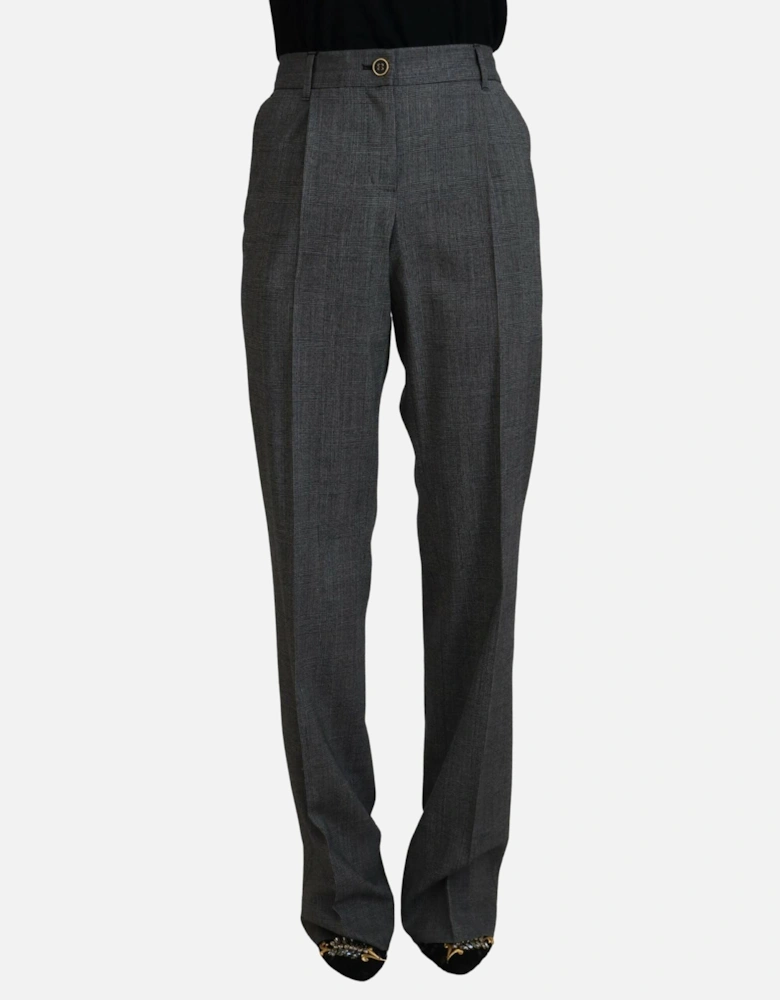 Check Trousers Straight Leg Pants Women - Gray Jeans