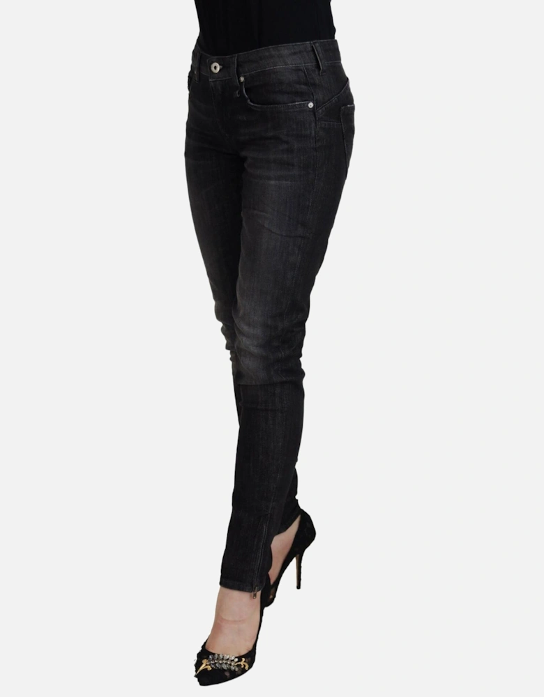 Low Waist Skinny Jeans with Zipper Closure Women - Black Jeans