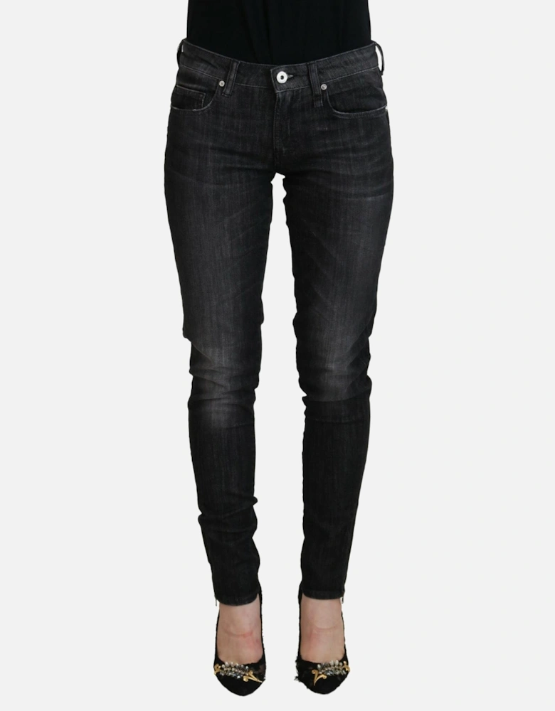 Low Waist Skinny Jeans with Zipper Closure Women - Black Jeans