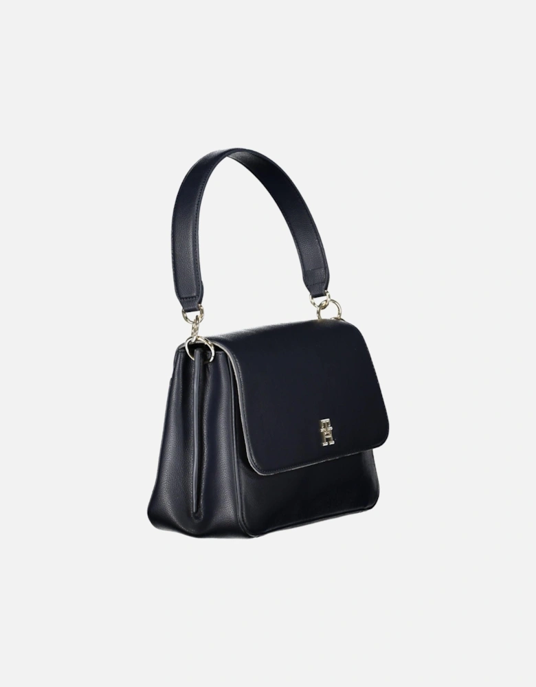 Blue Recycled Polyester Shoulder Bag with Multiple Compartments Women