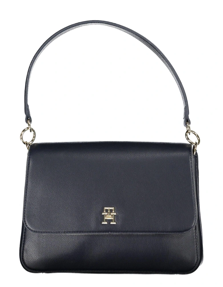 Blue Recycled Polyester Shoulder Bag with Multiple Compartments Women