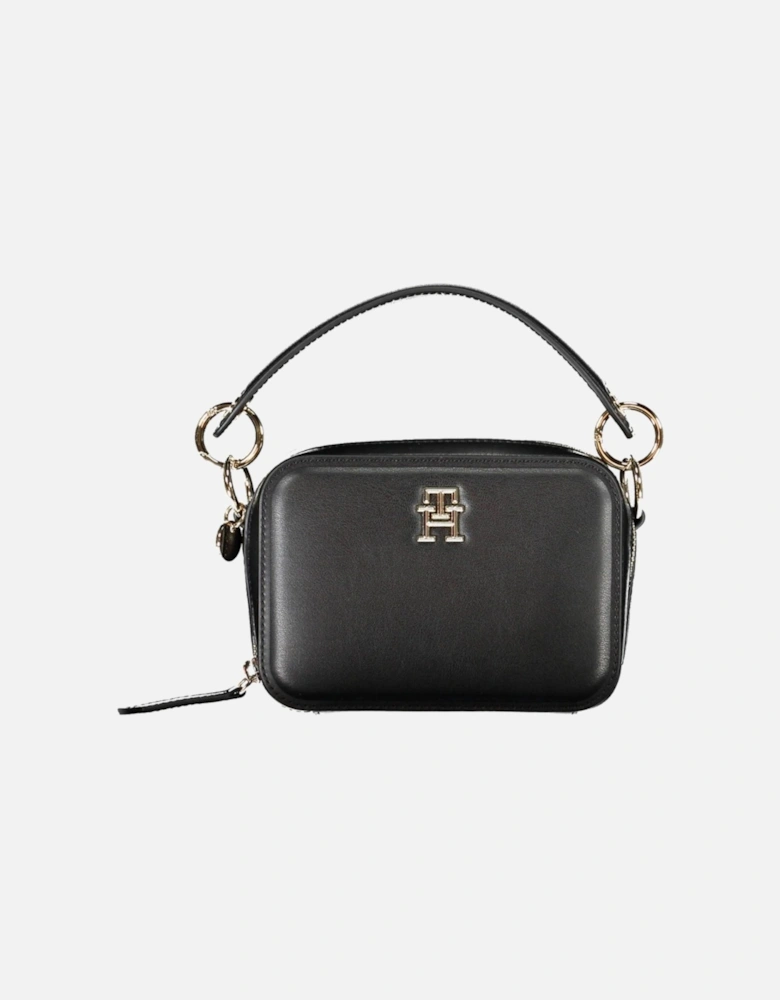 Sleek Black Handbag with Removable Straps and Multiple Pockets Women