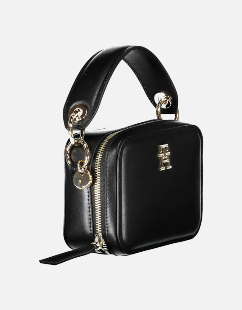 Sleek Black Handbag with Removable Straps and Multiple Pockets Women