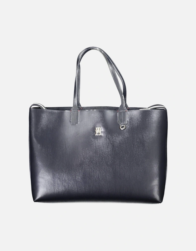 Chic Blue Shoulder Bag with Removable Pochette and Iconic Logo Women