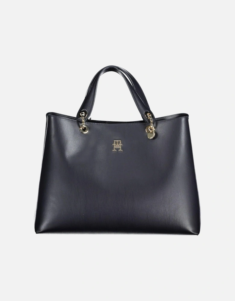 Functional Blue Handbag with Removable Handles and Iconic Logo Women