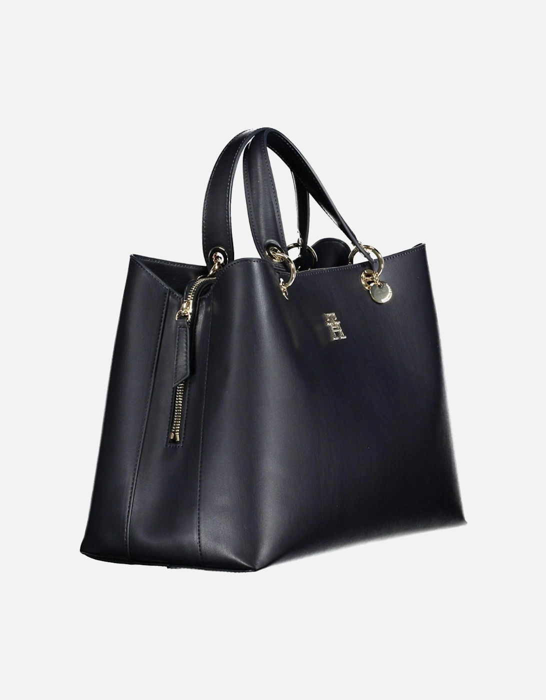 Functional Blue Handbag with Removable Handles and Iconic Logo Women