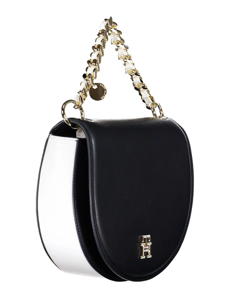 Blue Shoulder Bag with Chain Handle and Contrast Detailing Women