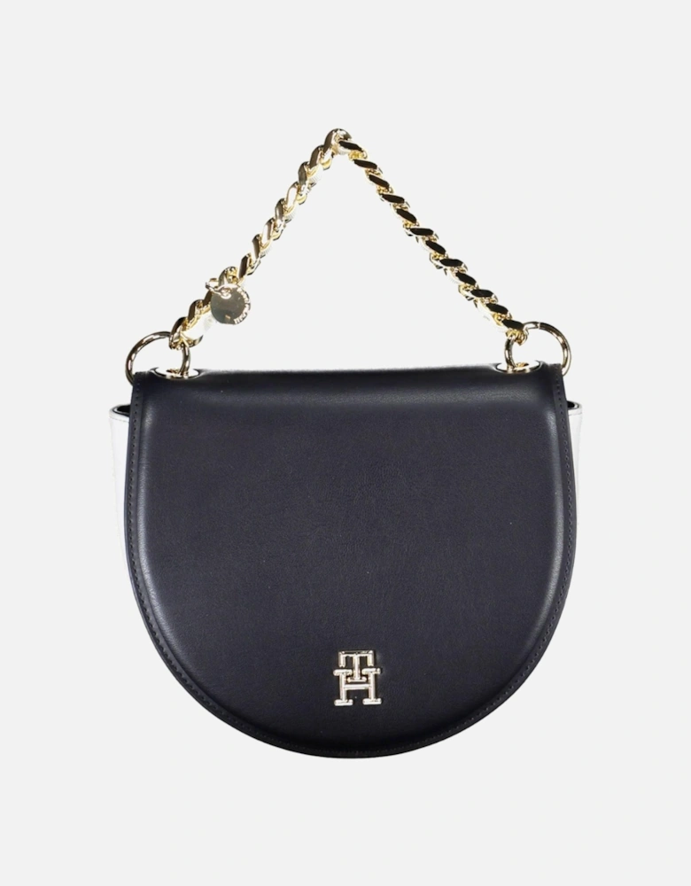 Blue Shoulder Bag with Chain Handle and Contrast Detailing Women