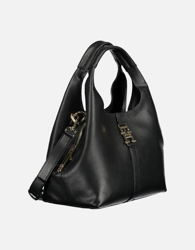 Functional Black Shoulder Bag with Iconic Logo & Contrasting Details