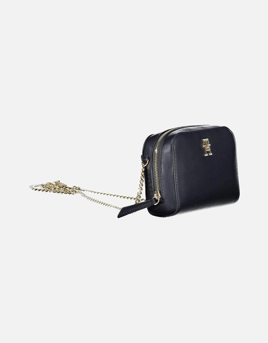 Chain Shoulder Bag with External and Internal Pockets and Zip Closure